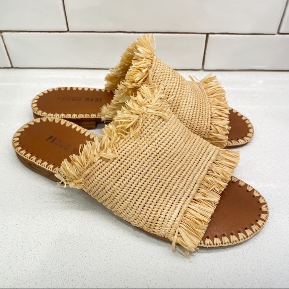Anthropologie Shoes - Proud Mary Anthropologie Footwear Raffia Fringe Slide Sandal Flats 6